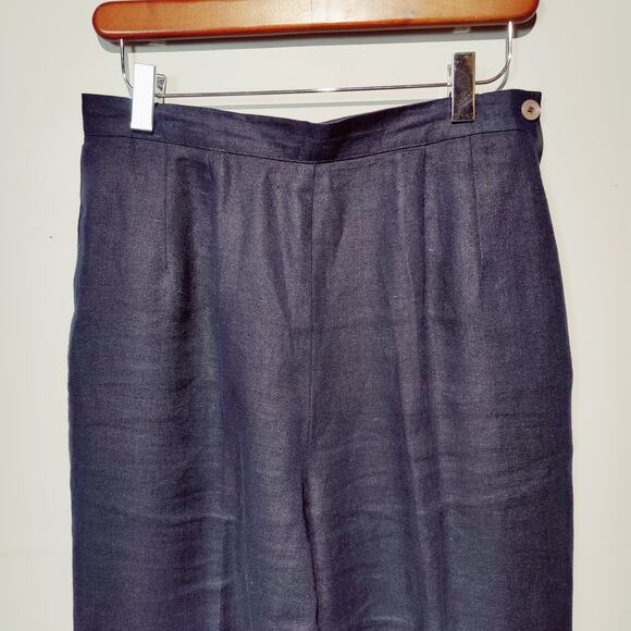 Vintage Talbots Sz 8 Black Irish Linen Trousers High Rise Relaxed Fit Pants - Picture 2 of 6